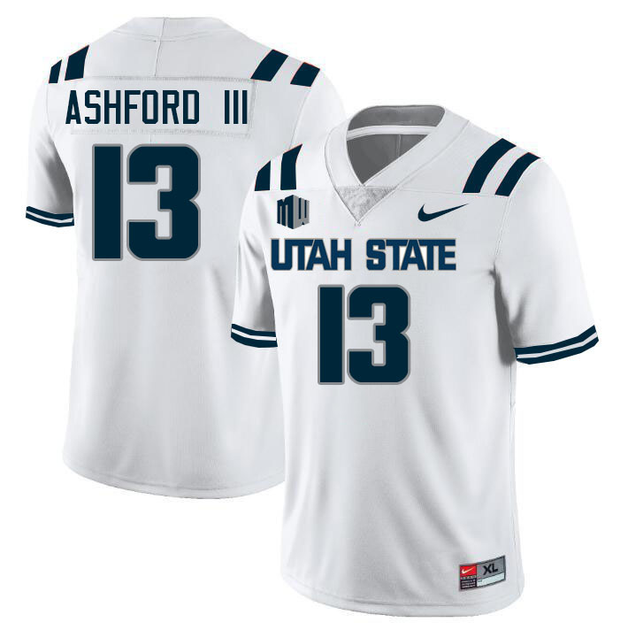 Utah State Aggies #13 Al Ashford III College Football Jerseys Stitched Sale-White